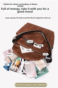Detail view of brown vintage backpack interior showing large capacity for A4 and tablet