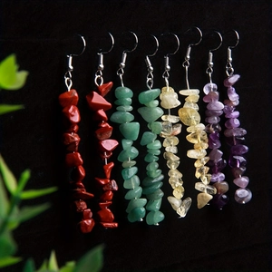 Natural Crushed Stone Dangle Earrings Bohemian Irregular Crystal Gemstone Chips Long Drop Ear Hook Jewelry For Women