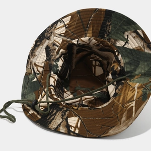 Outdoor jungle camouflage sun hat for hiking and fishing with adjustable chin strap