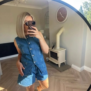 Gilet En Jean Pour Femmes Sans Manches Col Rond Vintage Rétro Simple Boutonnage Coupe Ajustée Haut Décontracté