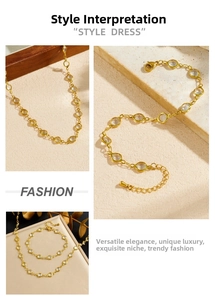 Detail of gold-plated stainless steel jewelry set with sparkling crystal accents
