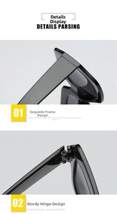 Macro detail of reinforced hinge design and 143 size marking on black sunglasses frame