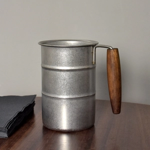 Retro 304 Stainless Steel Camping Mug Wood Handle Heat Resistant Frosted Finish Outdoor Hiking Home Office Vintage Style