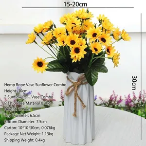 Detailed dimensions of artificial sunflower in white vase for home desk decor