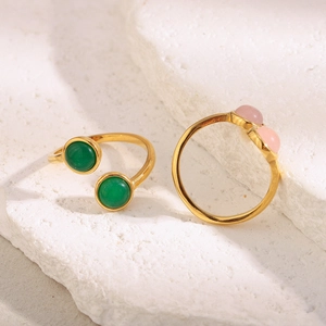 Bagues ajustables plaquées or 18K avec agates vertes et roses au style français