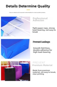 Detail of reinforced base and white rope handles on glossy metallic paper gift bags
