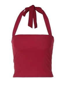 Haut tube licou rouge avec attaches au cou pour un style urbain minimaliste et ajusté