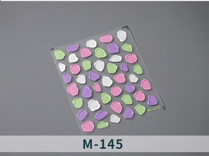 Detail of 3D nail art sticker M-145 with colorful irregular gel block patterns
