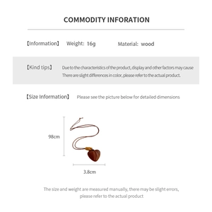 Tableau détaillé des tailles pour collier cœur en bois ethnique avec dimensions