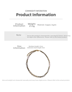 Detail view of agate beaded necklace with copper accents showing 21.5g weight and 41cm length
