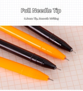 Macro view of 0.5mm needle point tips on Halloween theme gel pens for smooth writing