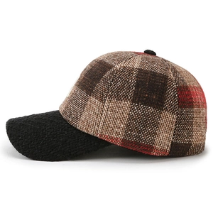 Plaid vintage baseball cap with letter pattern and black brim for autumn winter fashion