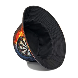 Bucket hat with creative dartboard and starry flame print for outdoor sun protection