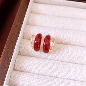 18k gold plated flower earrings with red enamel and sparkling rectangular zircon stones