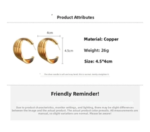 Detailed size specifications for gold textured C-hoop earrings with vertical ribbing