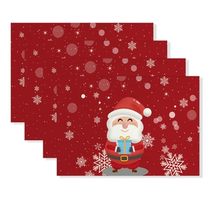 Set of 4 red Christmas placemats featuring Santa Claus print for festive dining tables
