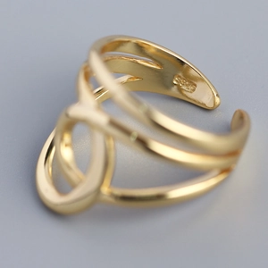 Elegant S925 sterling silver multilayer gold open ring with minimalist woven design