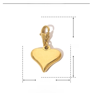 Detailed view of golden heart pendant with dimensions 23mm by 14mm and lobster clasp