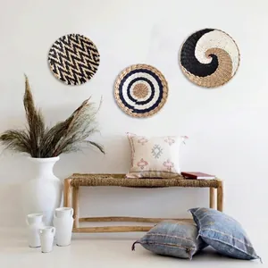 Set di tre decorazioni murali bohémien in erba marina intrecciata per arredo casa