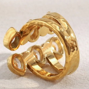 Hammered 18K gold plated stainless steel wrap ring with sparkling teardrop zircons