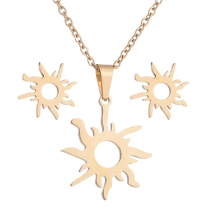 Elegant gold stainless steel sunflower jewelry set with necklace and stud earrings