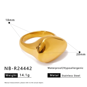 Detail showing 18K gold plated stainless steel irregular ring with dimensions and features