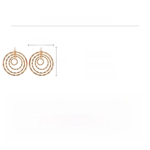 Detail of gold layered circular drop earrings showing hammered texture and 6cm dimensions