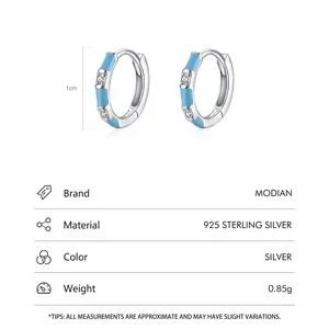Créoles en argent sterling S925 avec émail bleu ciel et zircons ronds brillants