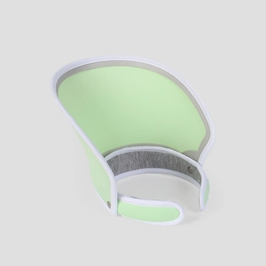Detail view of mint green sun visor with wide brim and internal grey sweatband
