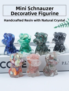 Mini Schnauzer dog figurines made of handmade resin and various natural crystal stones