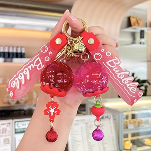 Liquid Quicksand Floating Keychain Transparent Ball With Glitter Bell PVC Wristband Cute Bag Pendant Gift For Women