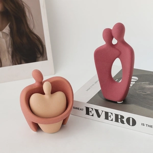 Minimalist Morandi ceramic abstract couple sculptures set for home decor accents