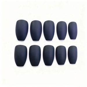 Matte black ballerina coffin press-on nails set with 10 pieces on white background