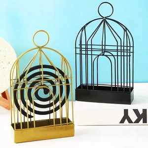 Birdcage Shape Mosquito Coil Holder Iron Metal Nordic Creative With Ash Tray Portable Hanging Hook Home Decor