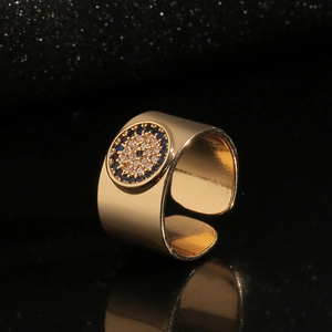 Wide Band Ring Copper Gold Plated Cubic Zirconia Open Adjustable Heart Lips Evil Eye Fashion Jewelry For Women