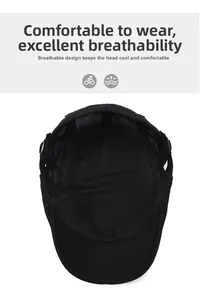 Close-up of black breathable mesh fabric and reinforced inner band on summer beret cap