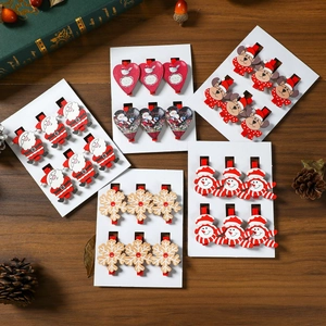 Christmas wooden photo clips set with Santa and snowman patterns for festive home decoration