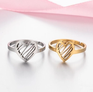 Vintage heart open rings in gold and silver finish with hollow geometric design for women