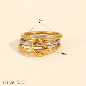 Detailed dimensions of interlocking multi-layer gold and silver stainless steel rings