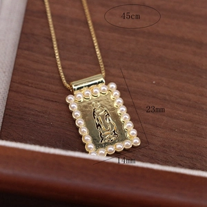 Elegant gold pendant necklace with white faux pearl in openwork frame, 45cm snake chain