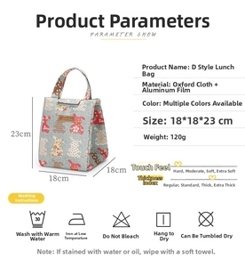 Detailed view of insulated lunch bag dimensions 18x18x23cm with aluminum foil lining