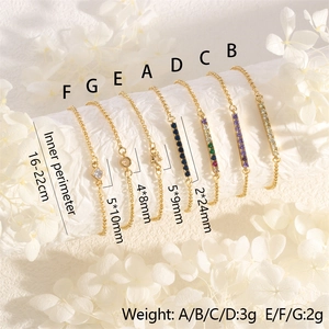 Detailed view of adjustable gold box chains with seven colorful zircon pendant designs