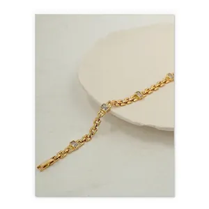 Luxury 18K gold-plated brass bracelet featuring H-link design and rectangle zircon stones