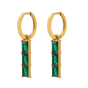 Minimalist 18K gold plated titanium hoop earrings with rectangular green zircon pendants
