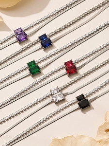 Detail of 18k gold plated double layer bracelets with multi-color zircon stones