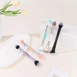 Dual Ended Makeup Brush Synthetic Fiber Powder Blush Highlighter Contouring Portable Beauty Tool