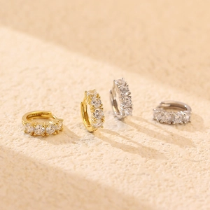 Luxurious S925 silver hoop earrings with cubic zirconia in gold and silver finishes