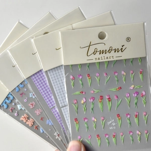 3D Embossed Nail Art Stickers Cartoon Bear Tulip Plaid Gingham Japanese Style DIY Manicure Decoration Accessories