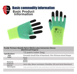 Detail showing non-slip textured latex coating and durable nylon liner on safety gloves