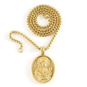 Pendentif déesse grecque en acier inoxydable doré avec relief de Sainte Barbara